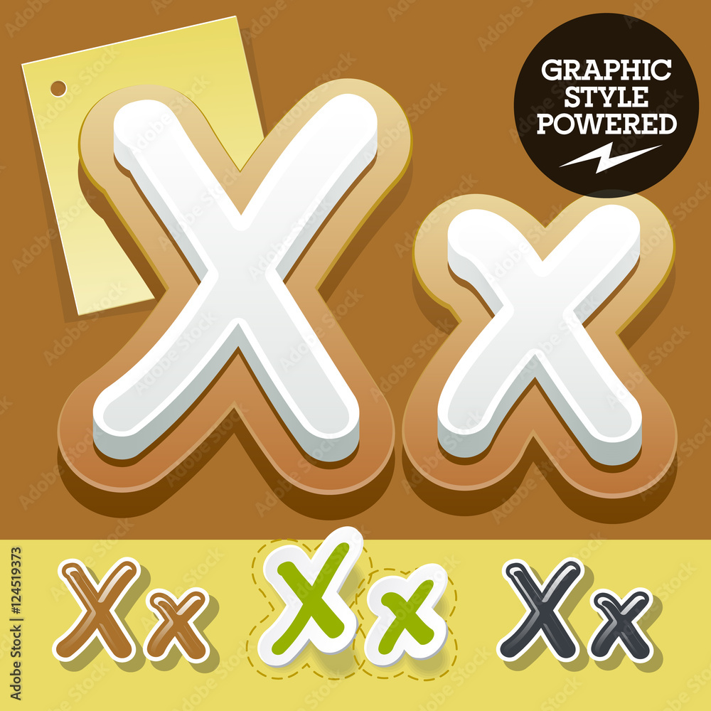 Fototapeta premium Vector set of handwritten delicious alphabet. Optional colorful graphic styles. Letter X