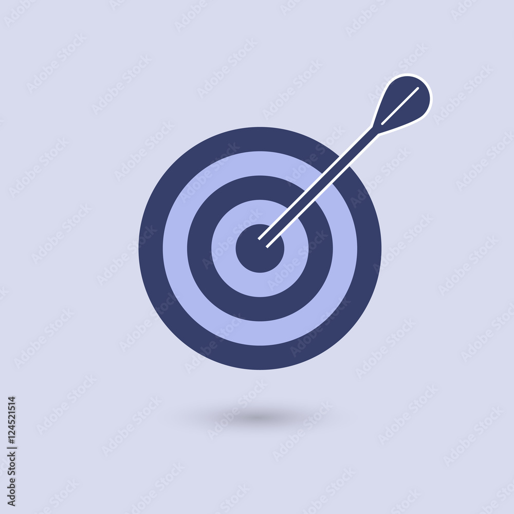 Flat graphic icon. One arrow hit the center of a blue target. Excellence concept for business or marketing purpose. Vector illustration, eps 10.
