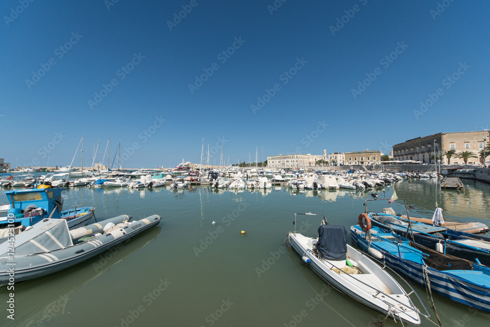 Boats moored in port. Trani. Apulia, Italy.
