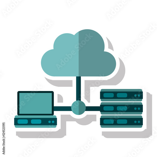 Cloud laptop and data base icon. Cloud computing storage technology and virtual theme. Isolated design. Vector illustration