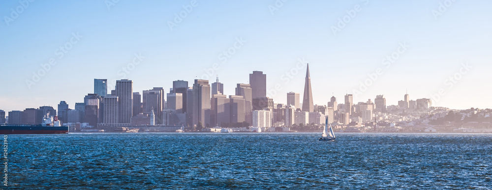 Panoramic scene of San Francisco downtown cityscape at California USA