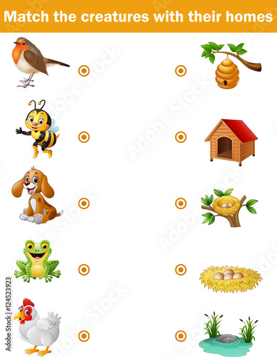 Fototapeta Naklejka Na Ścianę i Meble -  Matching game for children, animals with their homes