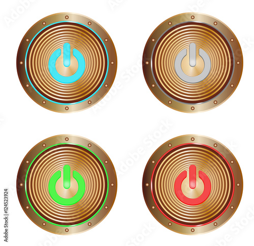 vector set of copper buttons with "start" symbols