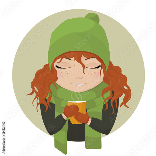 haired curly girl with a Cup