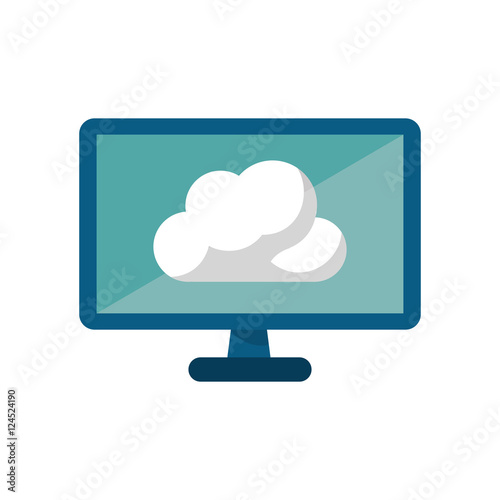 Cloud inside computer icon. Cloud computing storage technology and virtual theme. Isolated design. Vector illustration