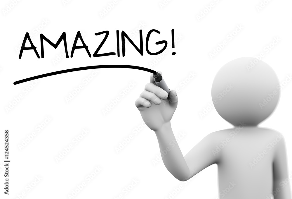 3d person writing amazing on transparent screen 3d person writing amazing on transparent screen