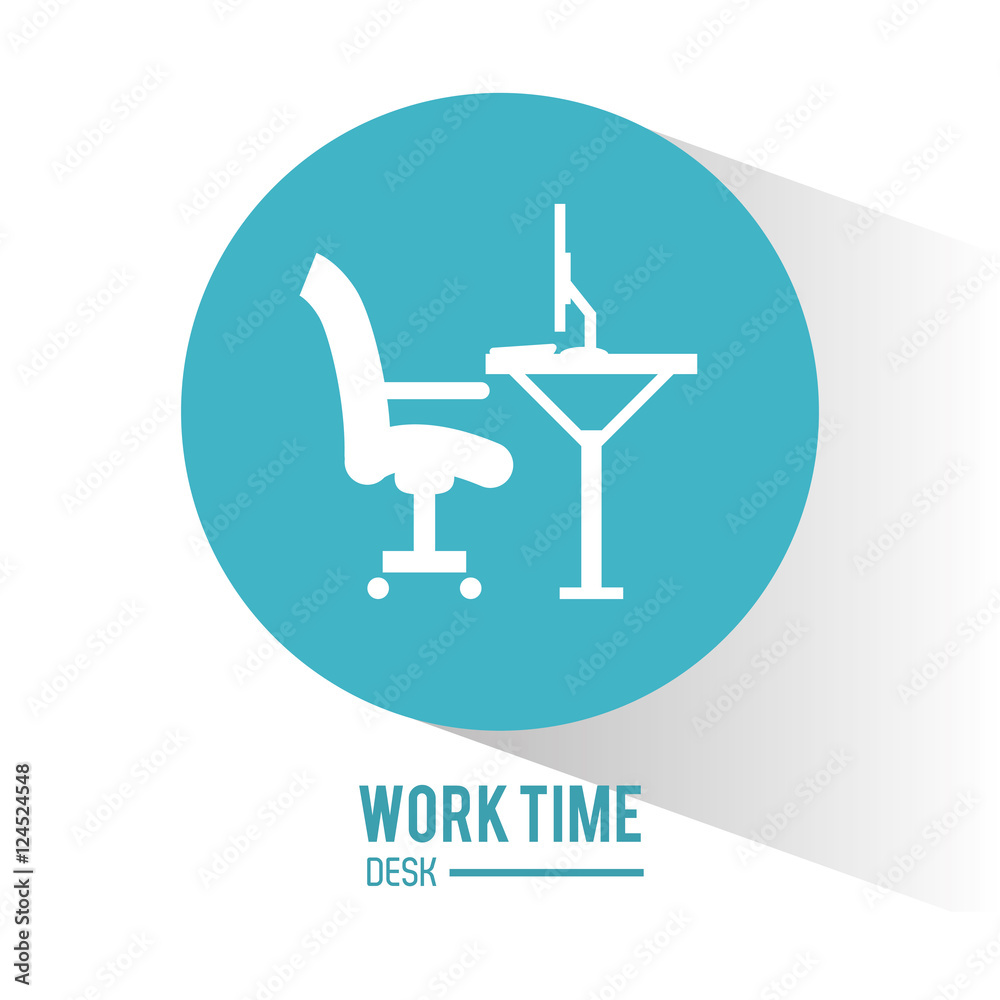 Fototapeta premium Desk computer and chair icon. Work time office and supplies theme. Colorful design. Vector illustration