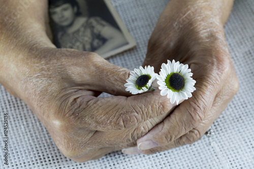 Elderly Woman and Flowers photo