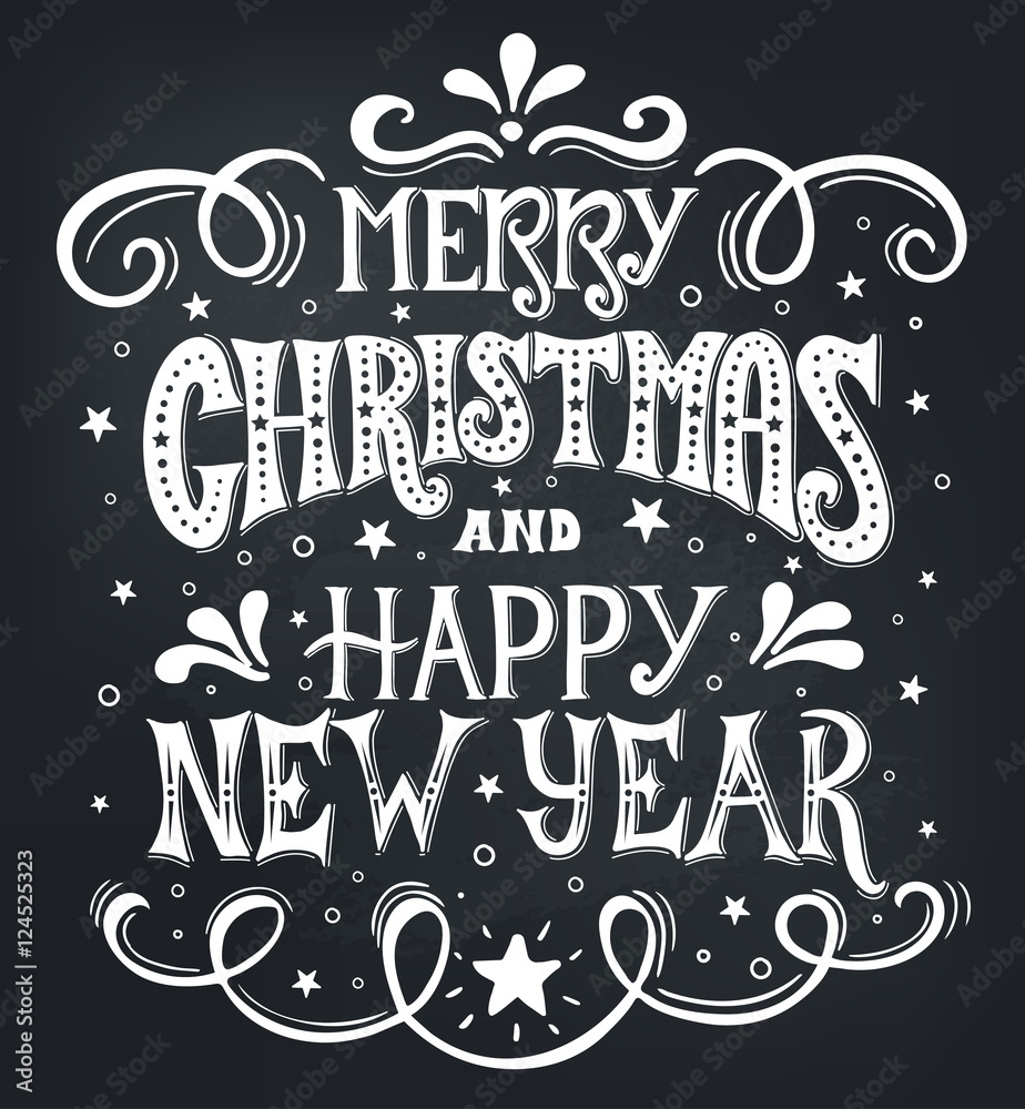 Merry Christmas and Happy New Year. Conceptual handwritten phrase T shirt calligraphic design, greeting card, poster or print