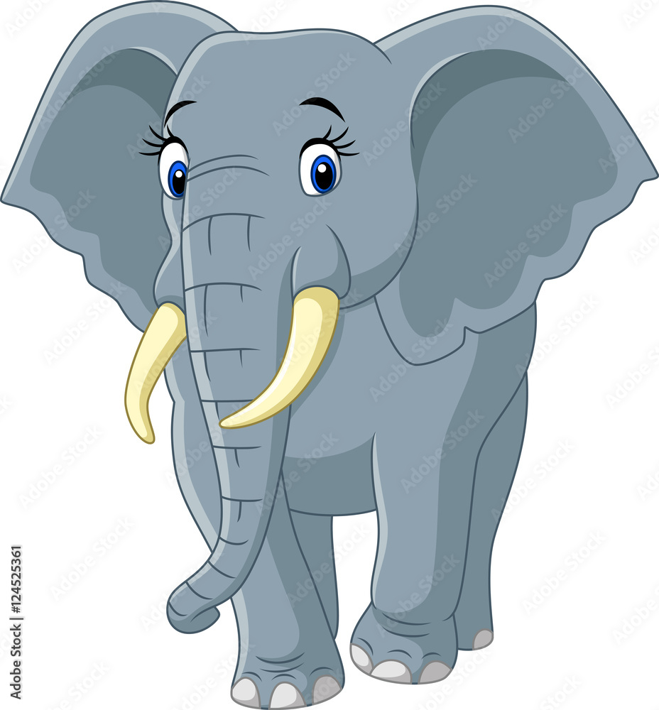 Fototapeta premium Kreskówka zabawny słoń na białym tle