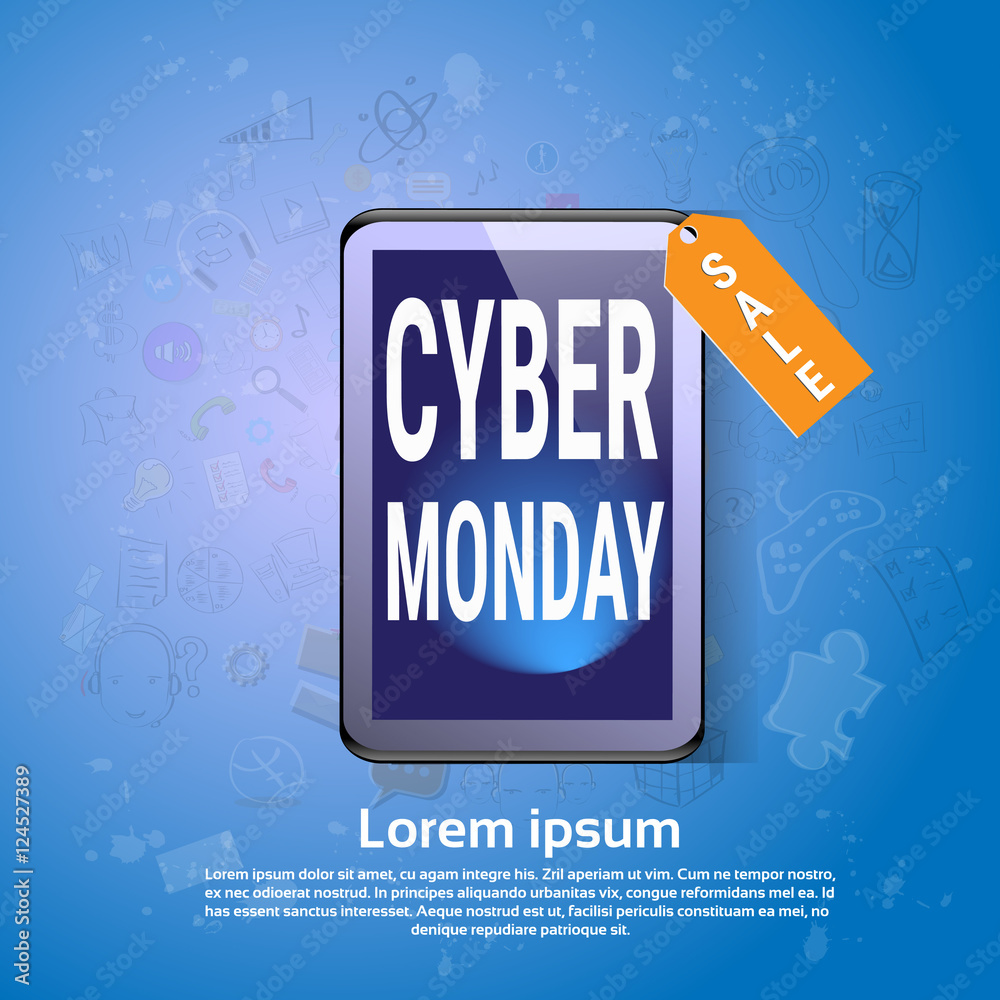 Obraz premium Cyber Monday Big Shopping Sale Banner Flat Vector Illustration
