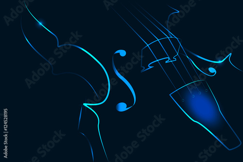 Vector illustration of violin in neon on a dark background
