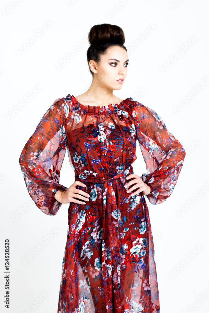 Beautiful woman in Dress. Fashion. Isolated over white. Beautiful woman in Dress. Fashion. Isolated over white.