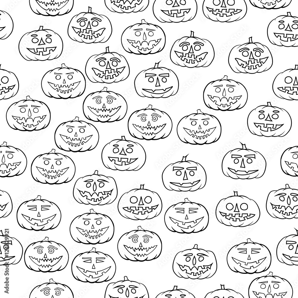 hand drawn jack-o-lantern seamless pattern - halloween background