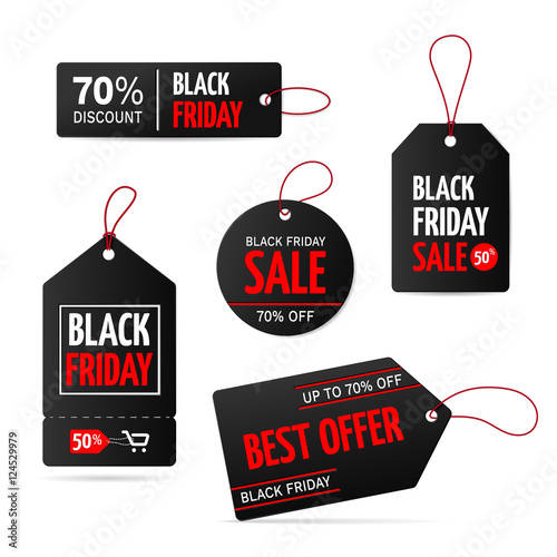 Set of tags for black friday sale banners. Vector label for promotion. Isolated from a background.