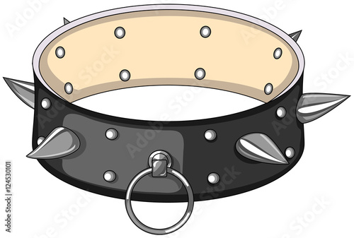 Black collar with cream lining, rivets, spikes and a ring; isolated Fototapet