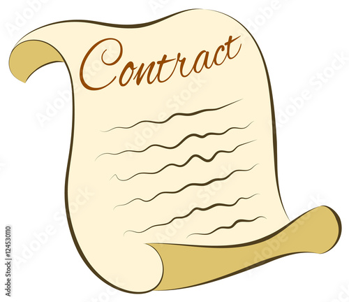 A very simple scroll of paper with a contract; isolated