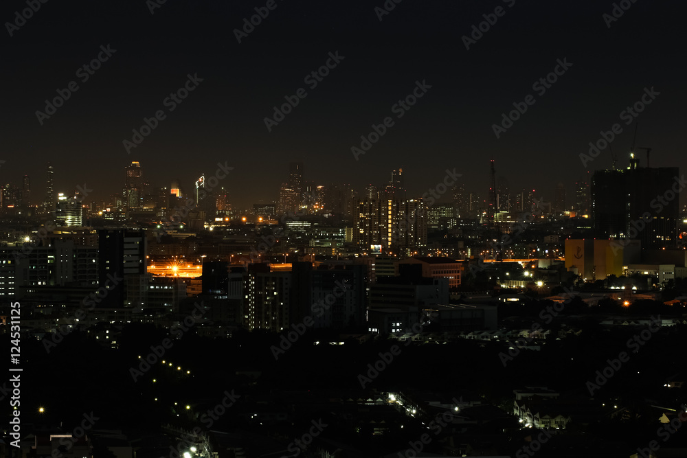 Wide angle of city scape at night scene