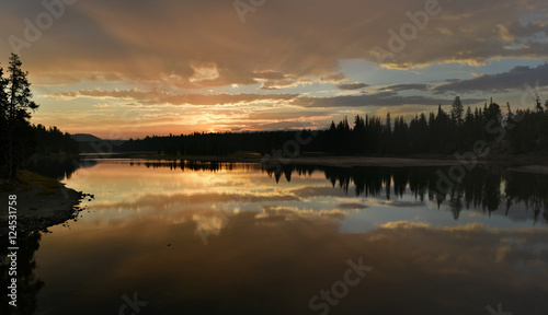 Yellowstone sunrise panorama Fishing Bridge