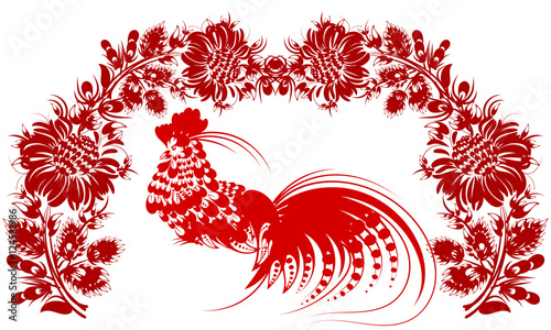 romantic painting Rooster Chinese calendar year of rooster flowe