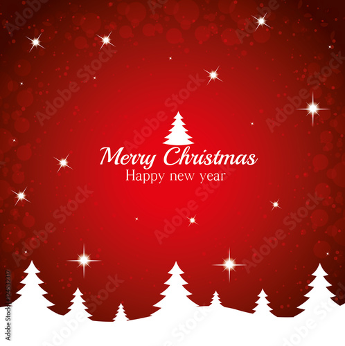 merry christmas happy new year tree red background vector illustration eps 10