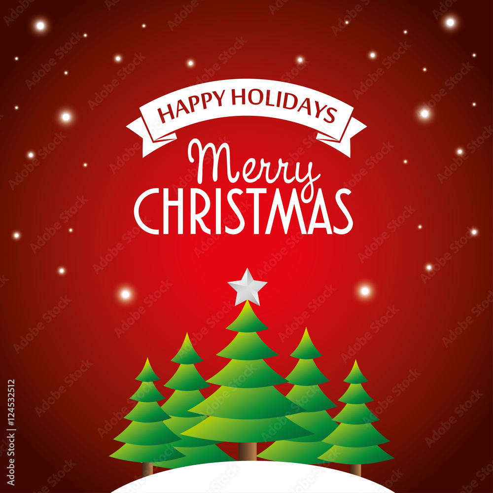 postcard happy holidays merry christmas pine tree light vector illustration eps 10