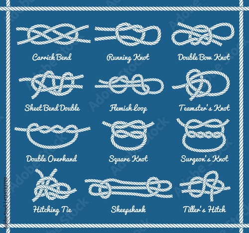 Photography Set of rope knots, hitches, bows, bends