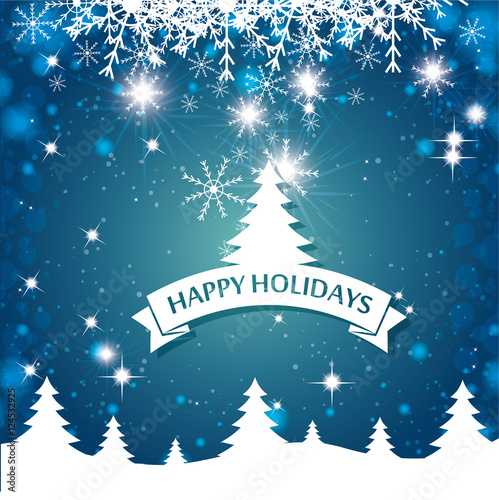 lovely card happy holidays landscape tree snowflake blue background vector illustration eps 10