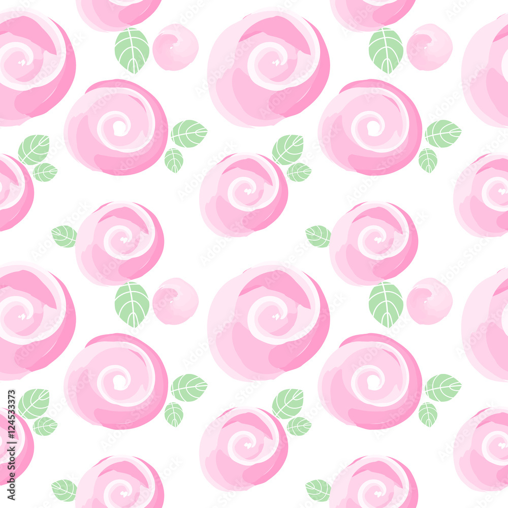 watercolor roses imitation and cute little flowers seamless pattern, vector illustration, editable elements, not a trace