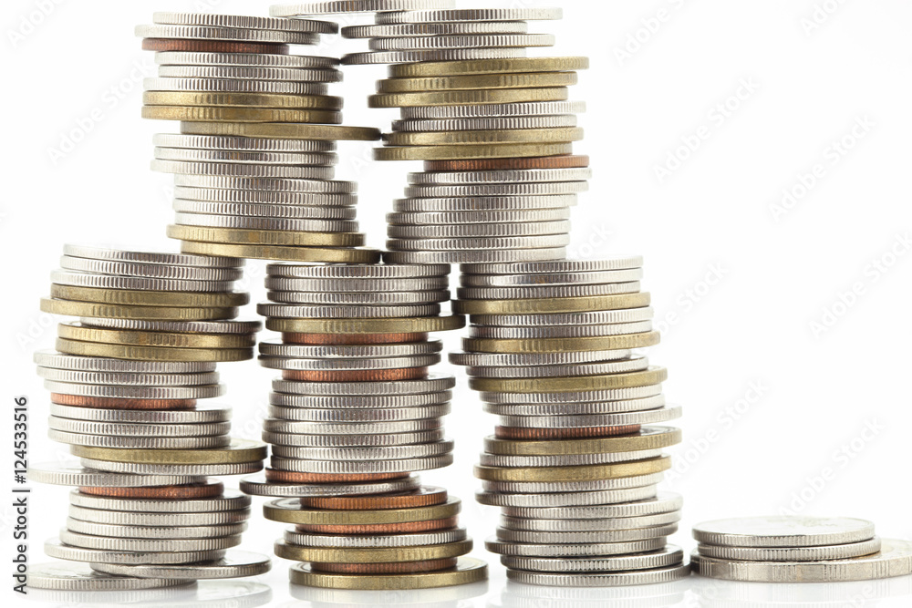 Stack of coins isolated on white background,concept of business Stack of coins isolated on white background,concept of business