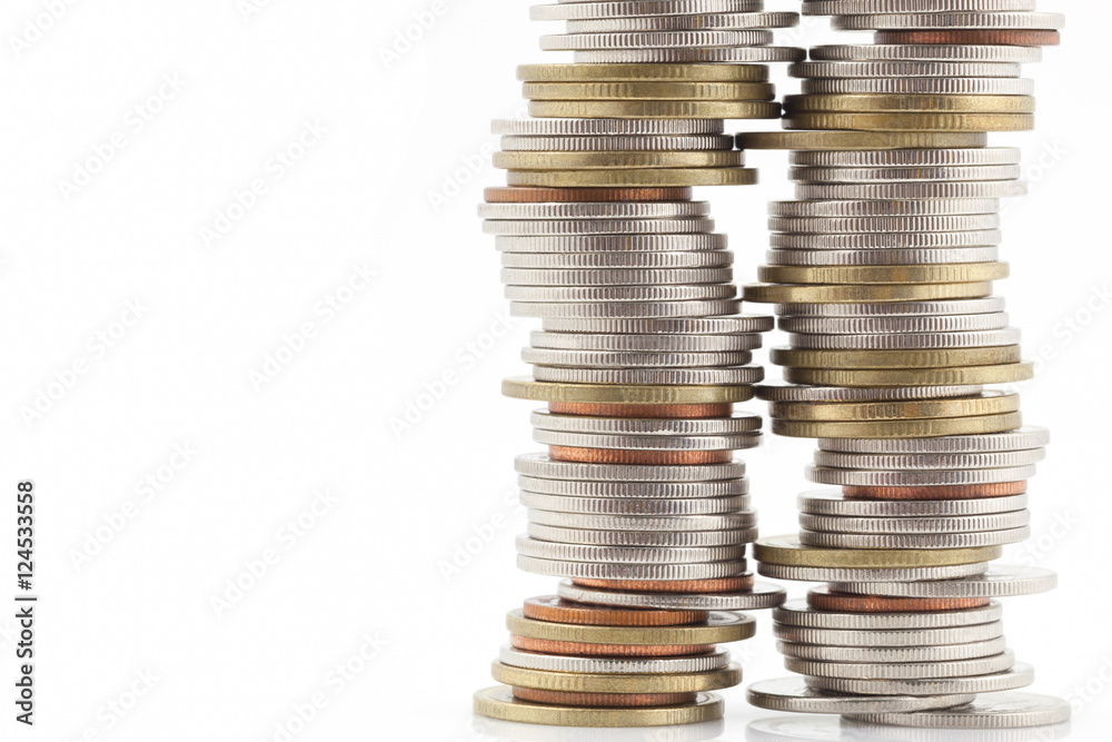 Stack of coins isolated on white background,concept of business Stack of coins isolated on white background,concept of business