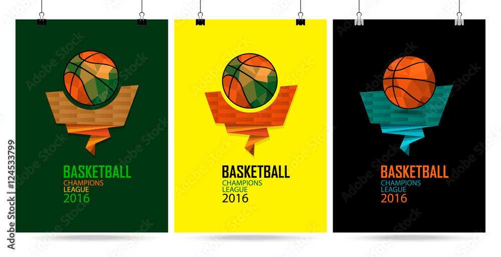 The design concept of the poster for the championship, champions league in basketball on a green, yellow and black background. Polygon icon, logo ball. Banner template. EPS file is layered.