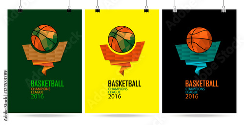 The design concept of the poster for the championship, champions league in basketball on a green, yellow and black background. Polygon icon, logo ball. Banner template. EPS file is layered.