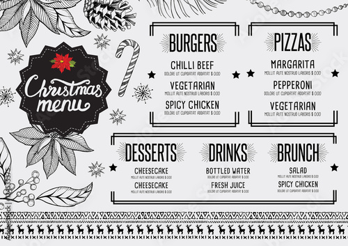 Christmas party invitation, food menu restaurant.