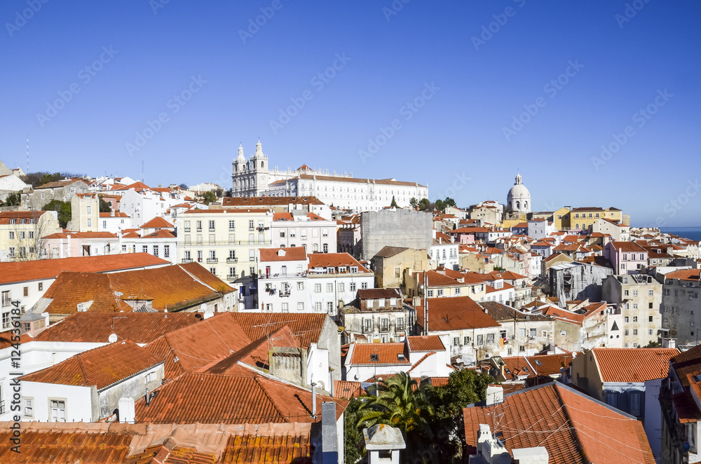 Panoramic view of Lisbon. Cityscape at the Alfama District, Portugal