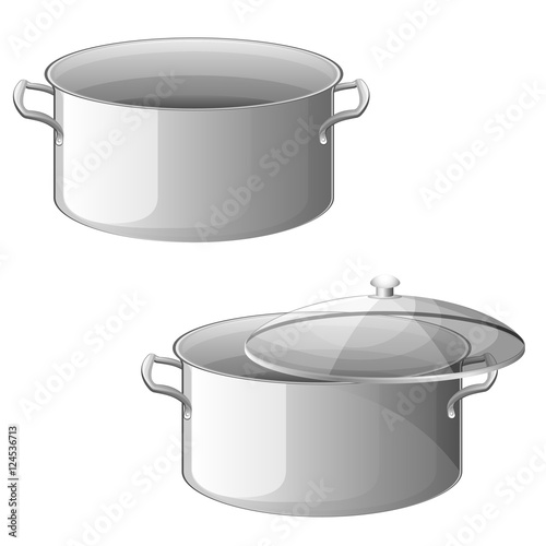 The pot is open. Pot with lid. Kitchenware.Vector illustration.