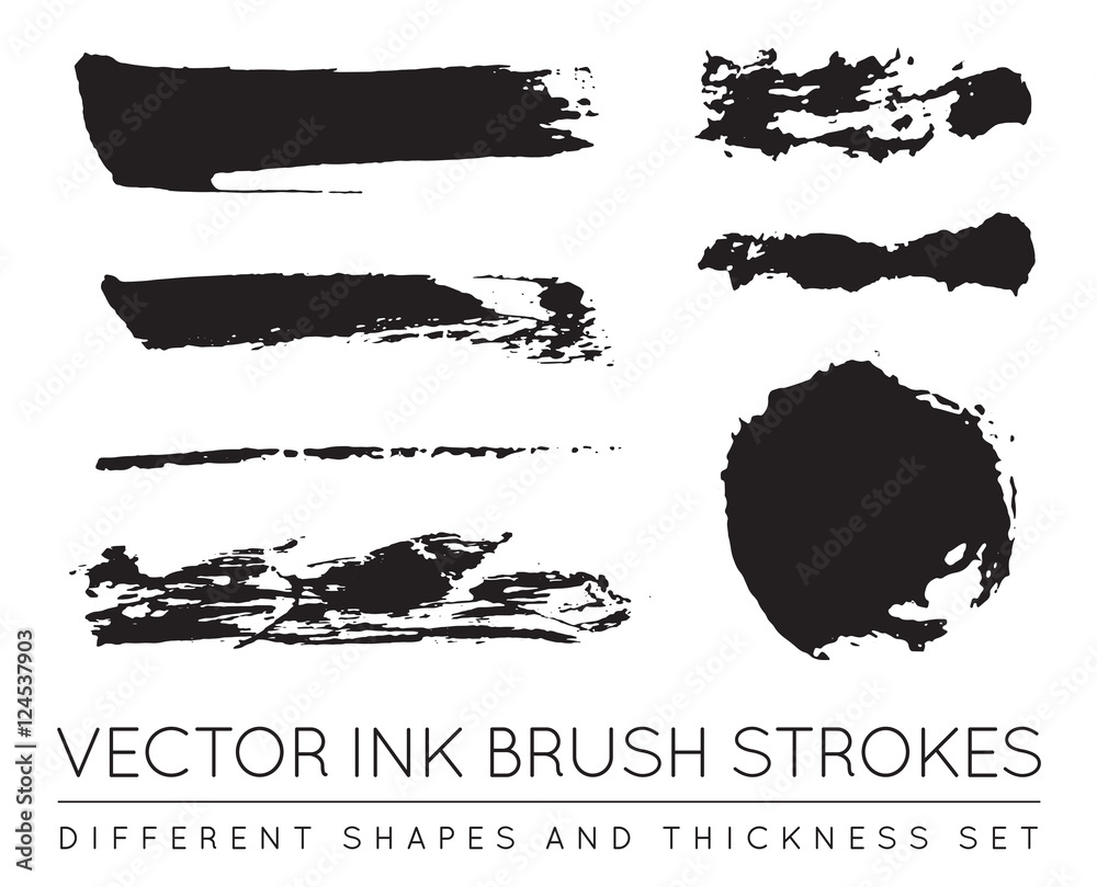 Set of Vector Black Pen Ink Brush Strokes. Grunge Ink Brush Stro Set of Vector Black Pen Ink Brush Strokes. Grunge Ink Brush Stro