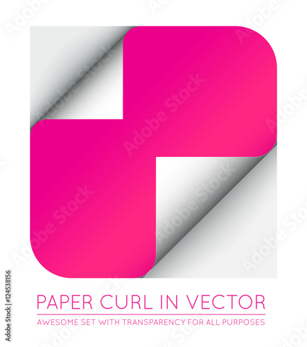 Vector Color Paper Page Curl with Shadow Isolated.