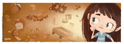 Obraz szczęśliwa dziewczyna z prezentami i zabawkami