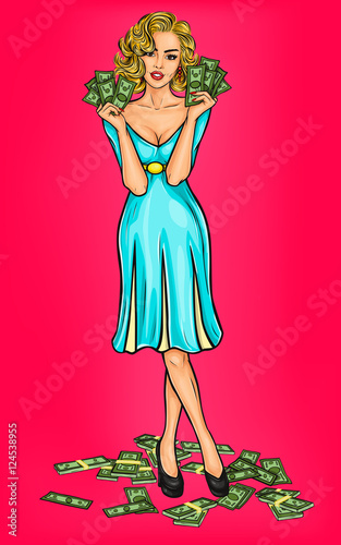 Vector pop art girl with cash