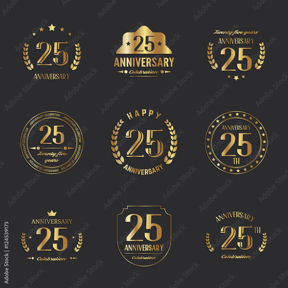 Fototapeta premium Twenty five years anniversary celebration logotype. 25th anniversary logo set.