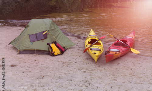 Kayaking on the river.
