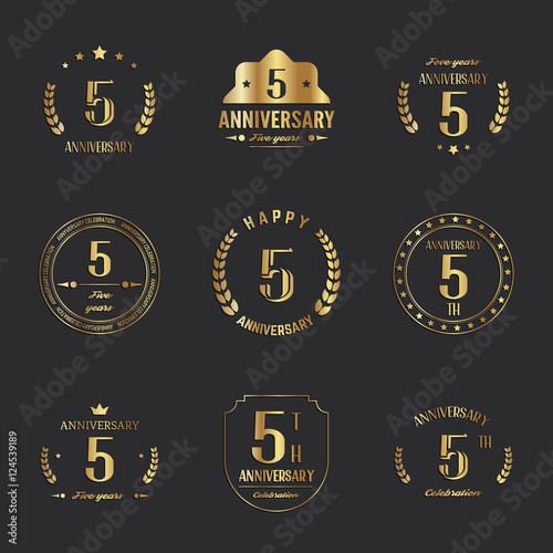Five years anniversary celebration logotype. 5th anniversary logo set.