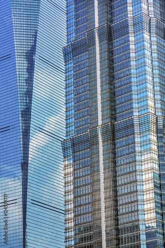 Two Skyscrapers Reflections Liujiashui Financial District Shangh