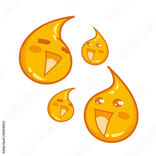 Happy smiling drops of sweet honey - cute cartoon mascots emoji. Vector illustration drawn in a cute cartoon characters style. Two versions: open and closed eyes. 