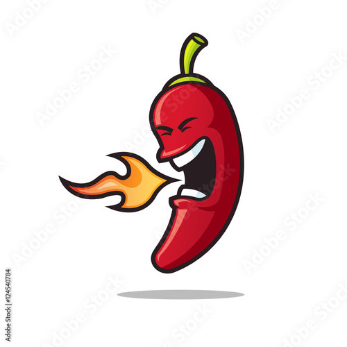 Angry Red chili pepper breathing hot flame vector cartoon mascot illustration