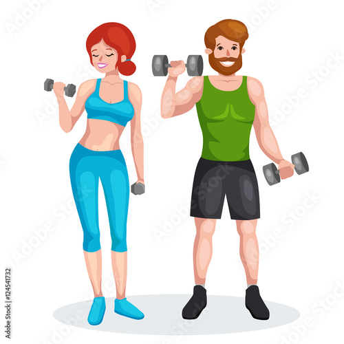 man and woman doing fitness exercises.Fitness gym,Healthy lifestyle
