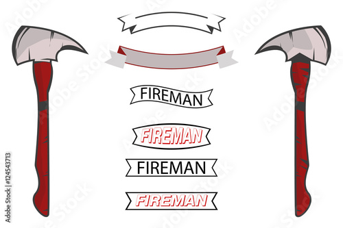 axes to extinguish a fire and ribbons with the inscription firefighter