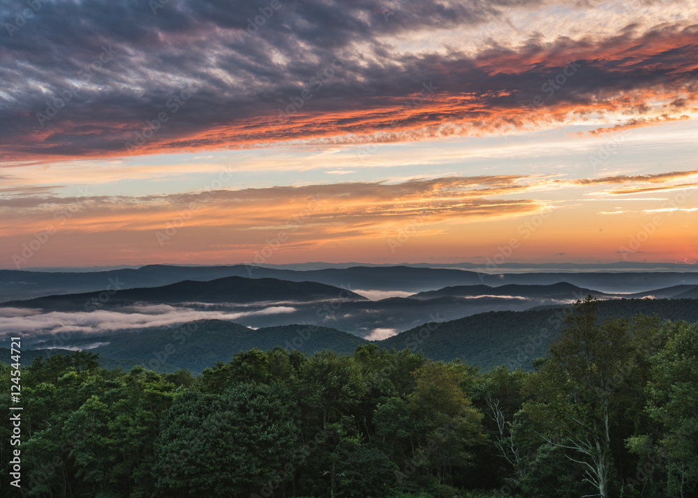 Fog Settles into Valley at Sunset