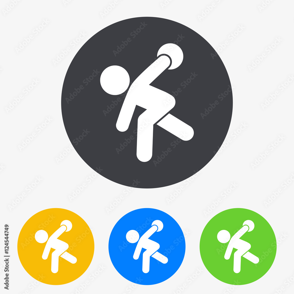 Icono plano jugador de bolos en circulo varios colores Icono plano jugador de bolos en circulo varios colores